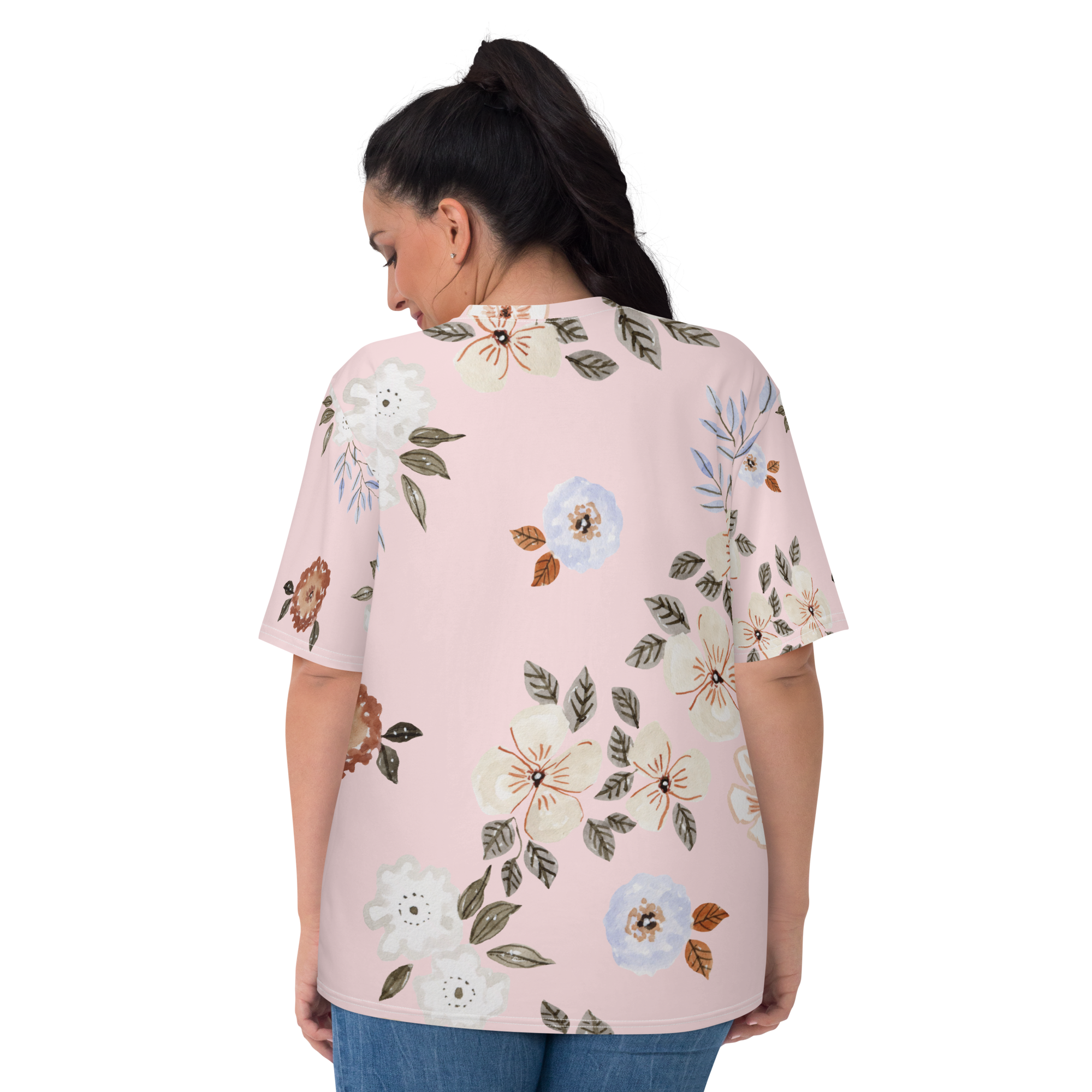 Blossom Enchantment: Women’s T-Shirt with Captivating Flower Pattern - Image 3