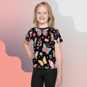 Butterfly Bliss Kids Crew Neck T-Shirt - Adorable Fluttering Patterns for Stylish Little Ones